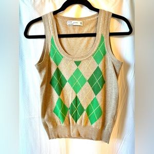 Zara Sweater Knit Vest Green & Tan